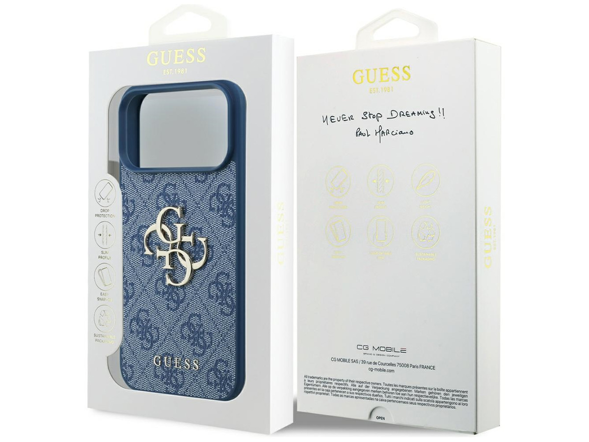 Guess Big 4G Monogram iPhone 17 Pro Max hoesje MagSafe Case Blauw