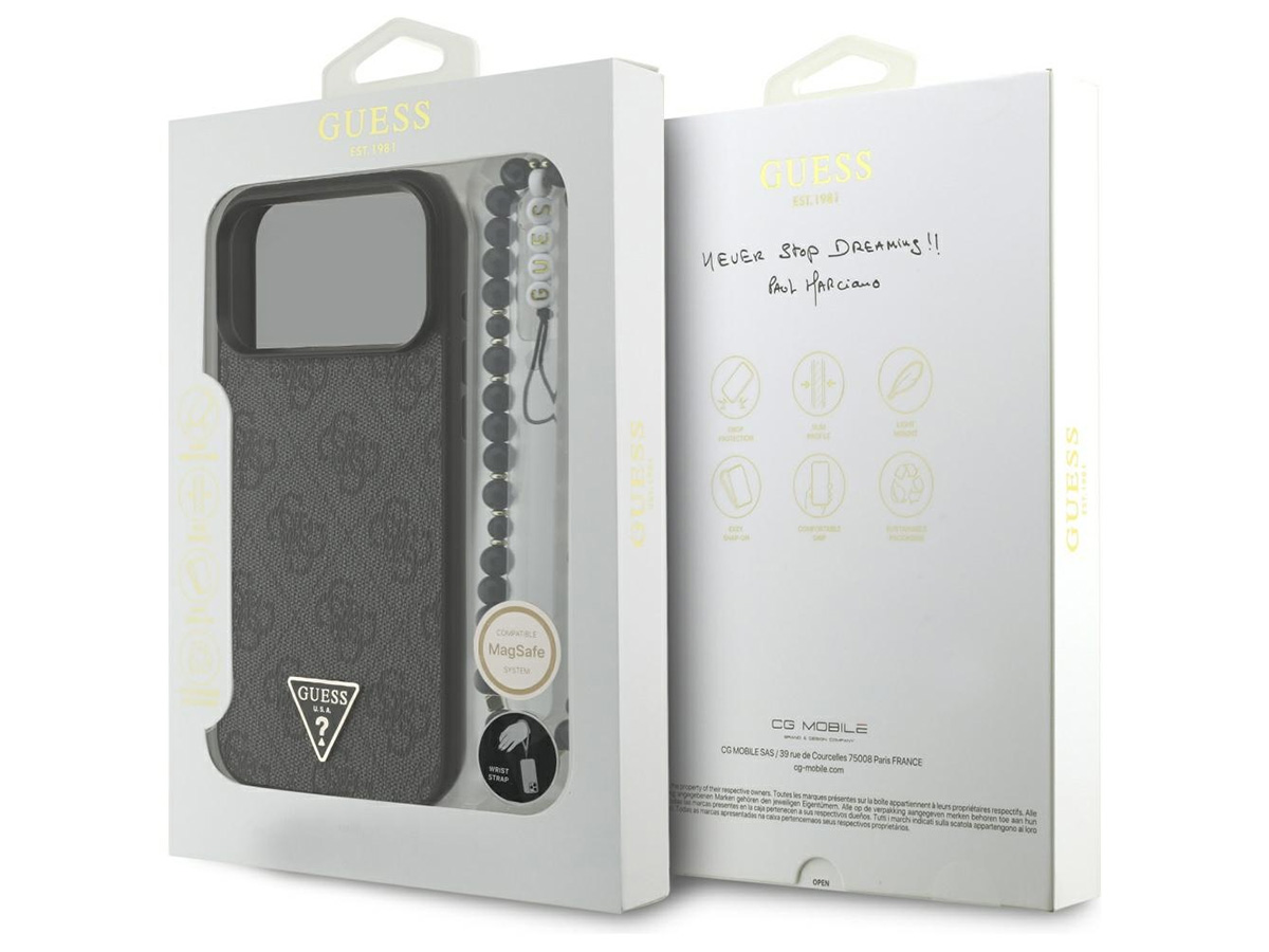 Guess Triangle Wristlet Monogram MagSafe Case Grijs - iPhone 17 Pro Max hoesje