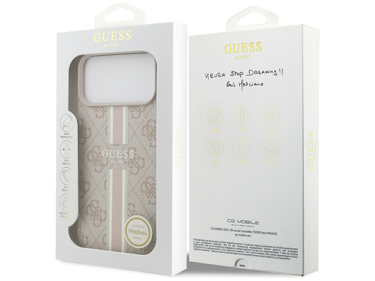 Guess Varsity Monogram MagSafe Case Roze - iPhone 17 Pro Max hoesje