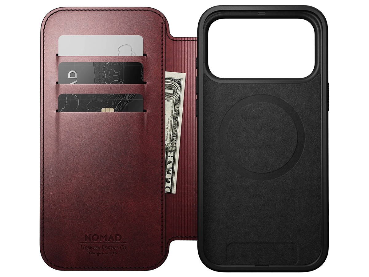 Nomad Horween Modern Leather Folio Burgundy - iPhone 17 Pro Max hoesje