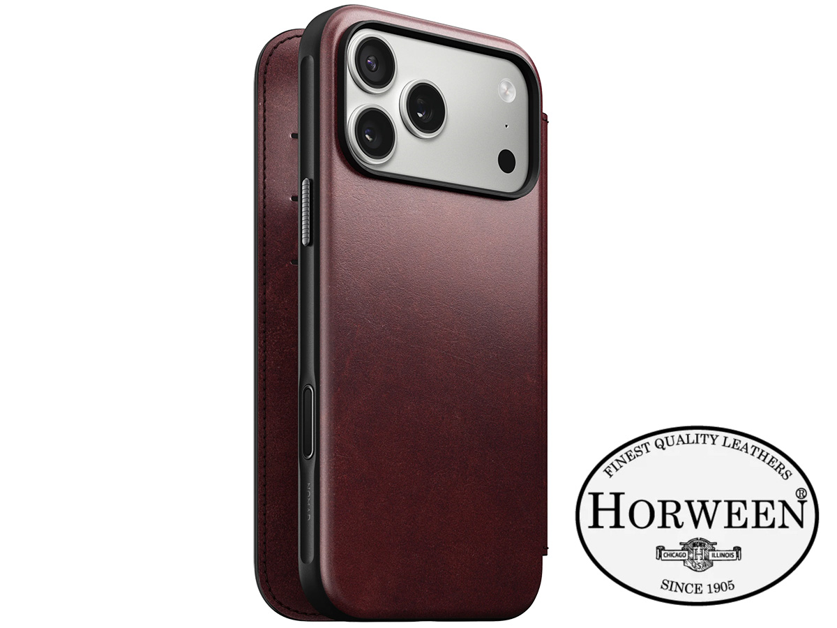 Nomad Horween Modern Leather Folio Burgundy - iPhone 17 Pro Max hoesje