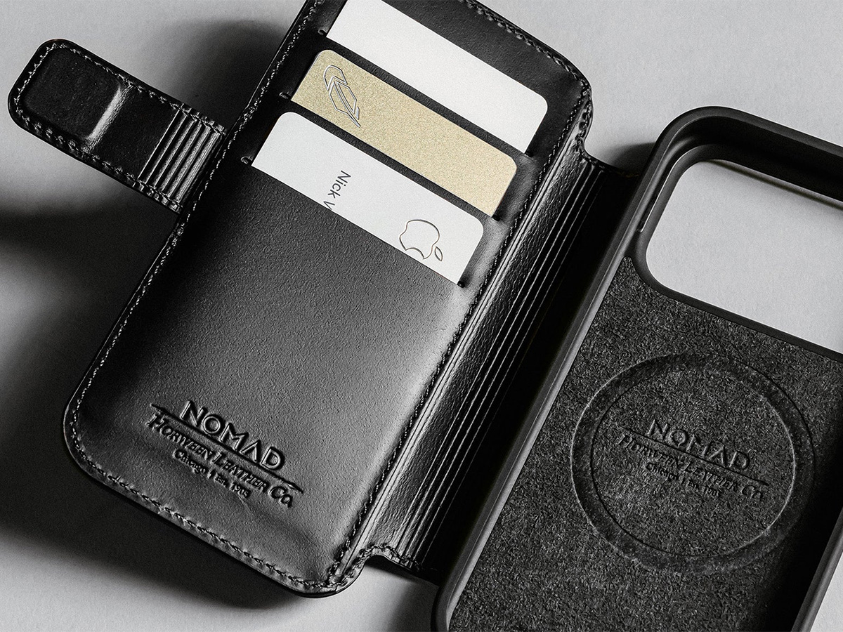 Nomad Horween Modern Leather Folio Zwart - iPhone 17 Pro Max hoesje