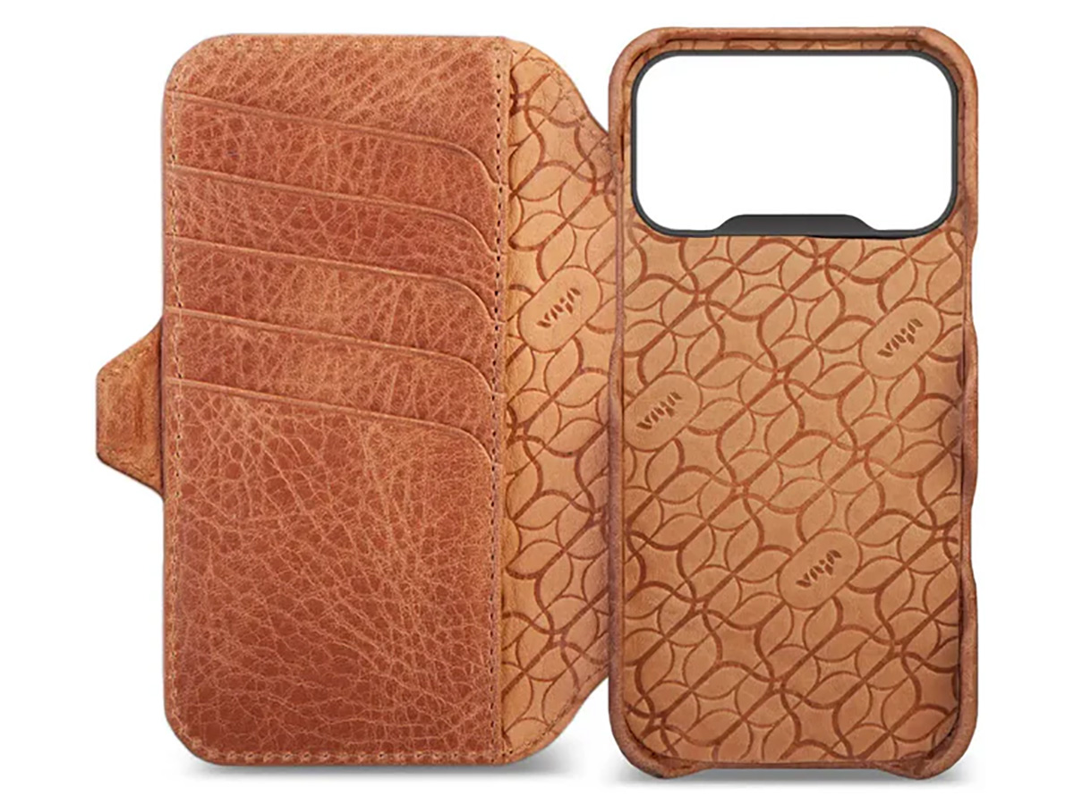 Vaja V-Mag Leather Wallet Case MagSafe Camel - iPhone 17 Pro Max Hoesje Leer
