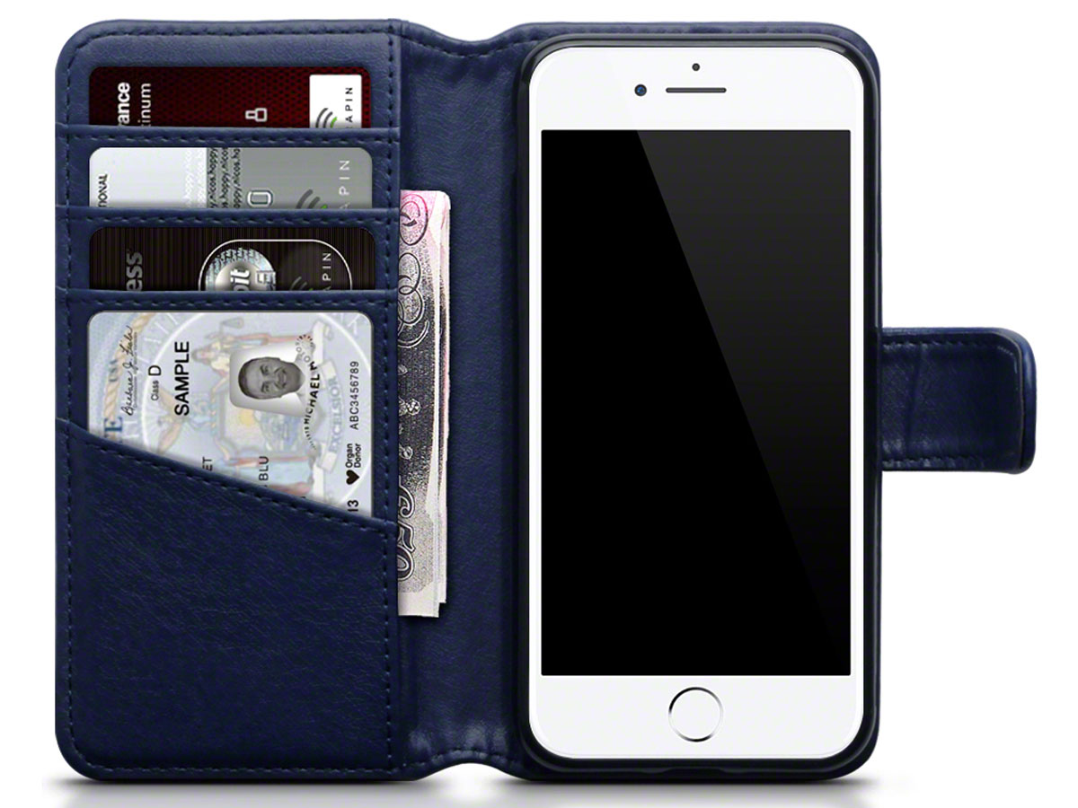 CaseBoutique Bookcase Donkerblauw Leer - iPhone SE / 8 / 7 hoesje