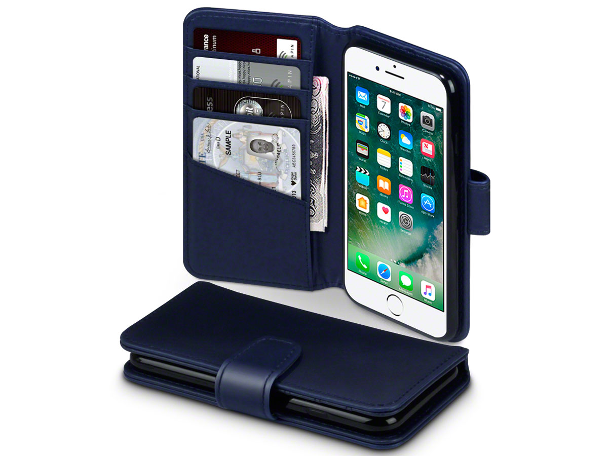 CaseBoutique Bookcase Donkerblauw Leer - iPhone SE / 8 / 7 hoesje