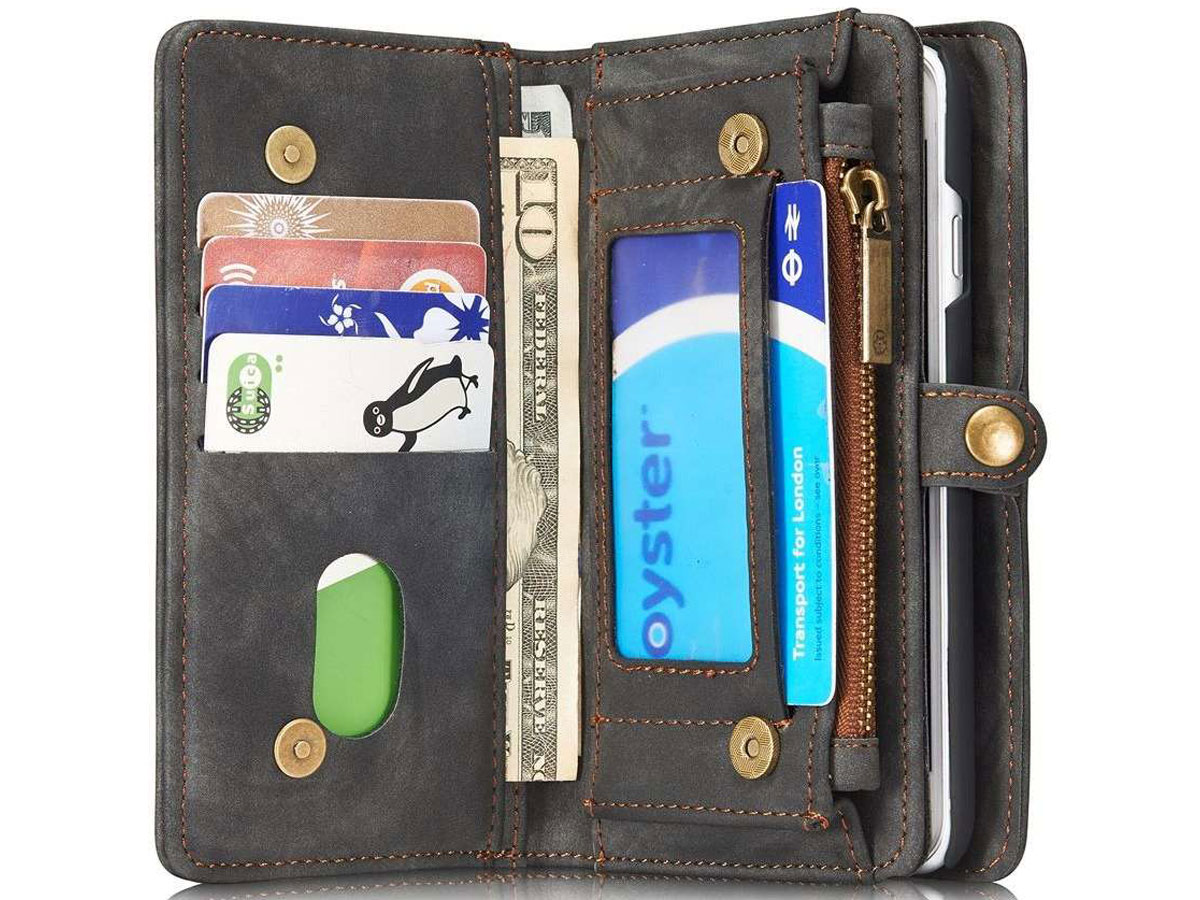 CaseMe 2in1 Wallet Ritsvak Case Zwart - iPhone SE/8/7 Hoesje