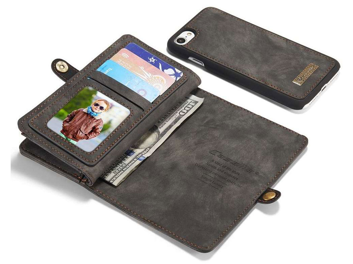 CaseMe 2in1 Wallet Ritsvak Case Zwart - iPhone SE/8/7 Hoesje