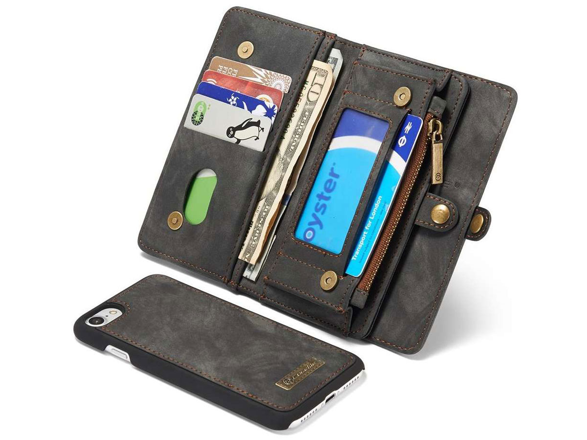 CaseMe 2in1 Wallet Ritsvak Case Zwart - iPhone SE/8/7 Hoesje