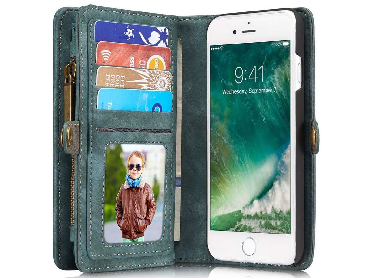 CaseMe 2in1 Wallet Ritsvak Case Blauw - iPhone SE/8/7 Hoesje