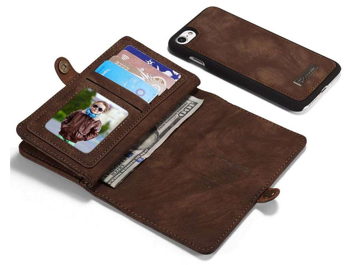 CaseMe 2in1 Wallet Ritsvak Case Bruin - iPhone SE/8/7 Hoesje