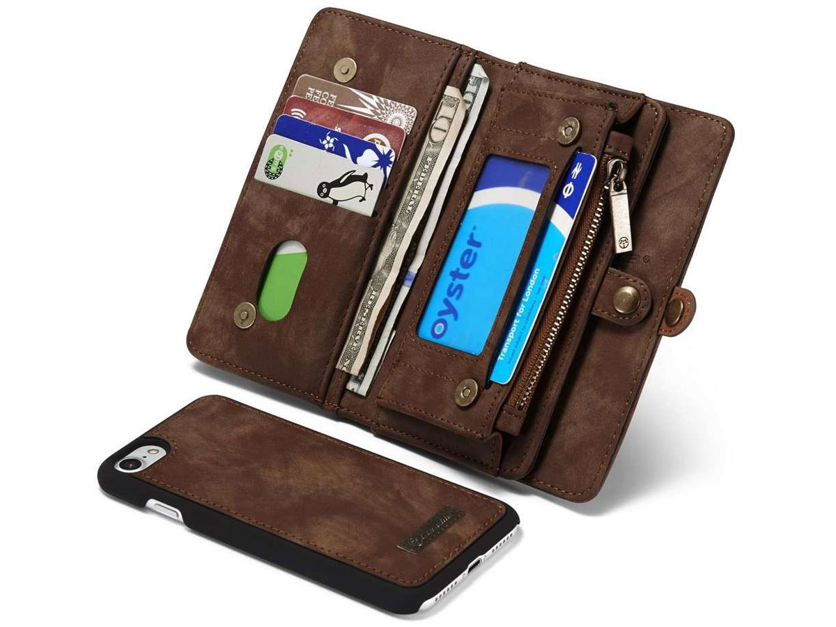 CaseMe 2in1 Wallet Ritsvak Case Bruin - iPhone SE/8/7 Hoesje