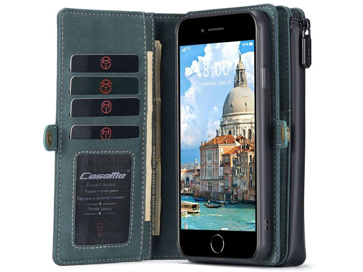 CaseMe Multi Wallet Ritsvak Case Blauw - iPhone SE 2020/8/7 Hoesje