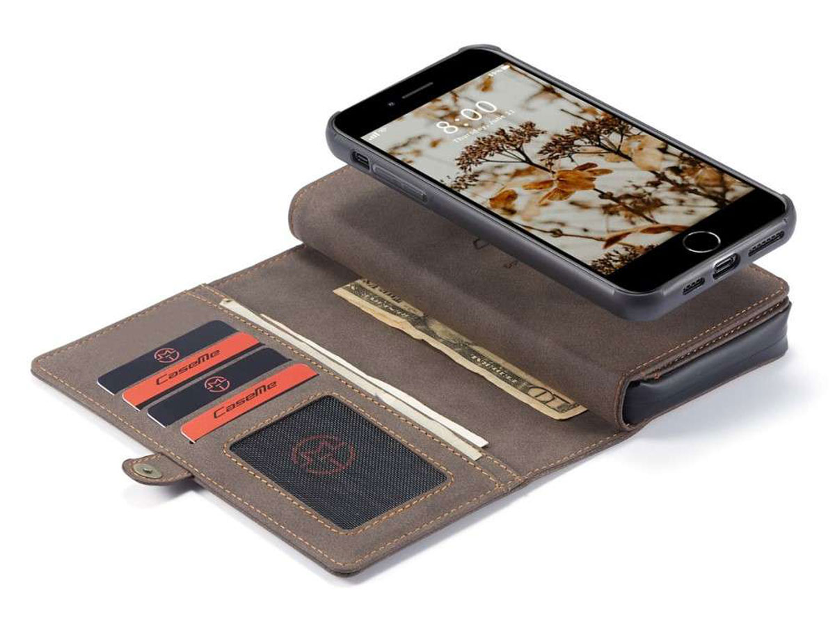 CaseMe Multi Wallet Ritsvak Case Bruin - iPhone SE 2020/8/7 Hoesje