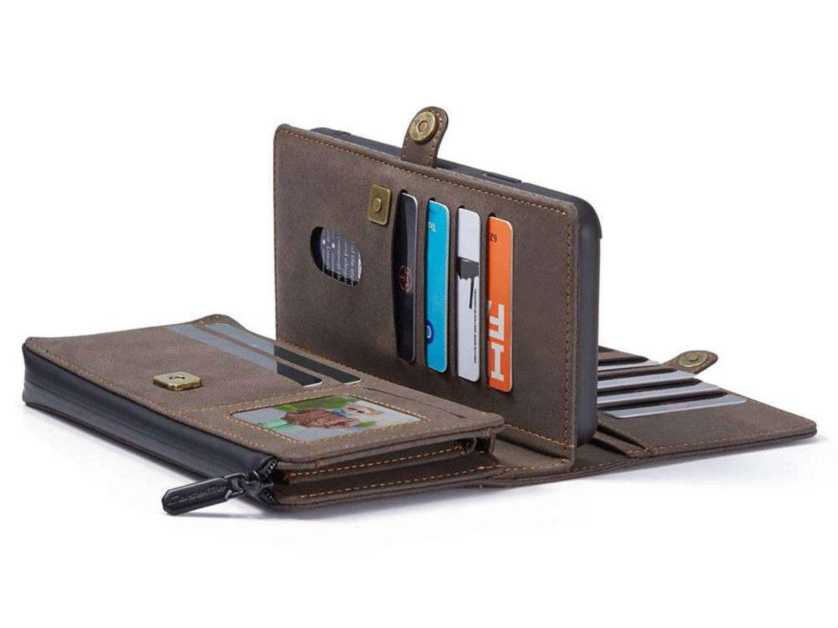 CaseMe Multi Wallet Ritsvak Case Bruin - iPhone SE/8/7 Hoesje