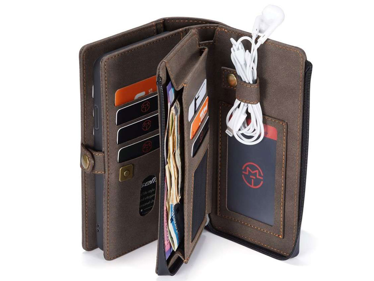 CaseMe Multi Wallet Ritsvak Case Bruin - iPhone SE/8/7 Hoesje