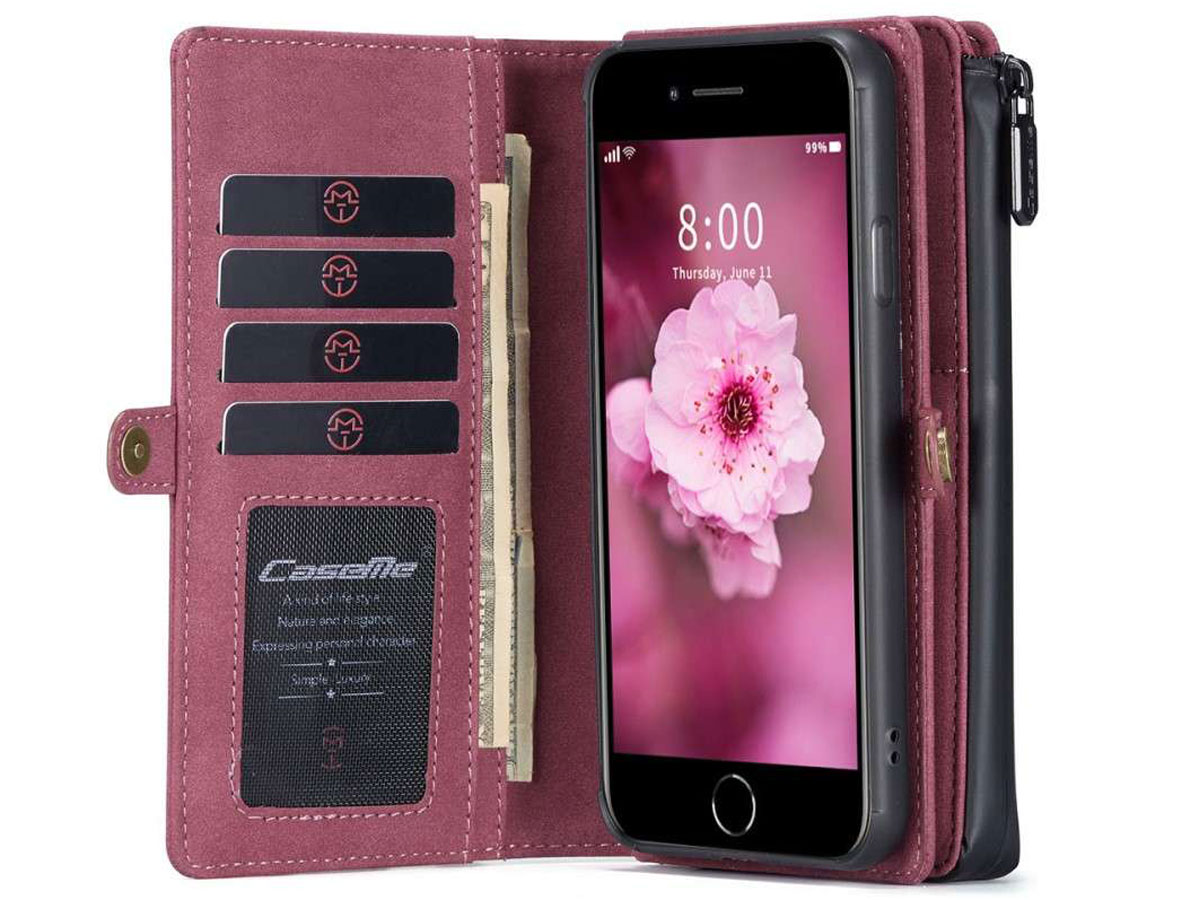 CaseMe Multi Wallet Ritsvak Case Rood - iPhone SE 2020/8/7 Hoesje