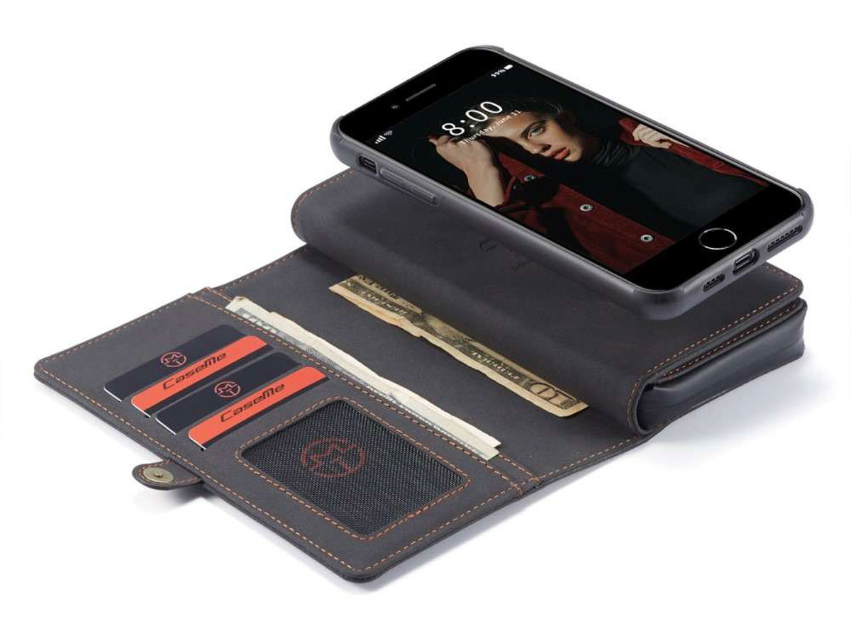 CaseMe Multi Wallet Ritsvak Case Zwart - iPhone SE 2020/8/7 Hoesje