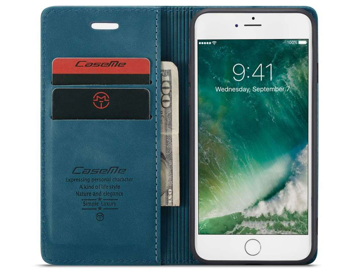CaseMe Vintage BookCase Blauw - iPhone SE 2020 / 8 / 7 hoesje