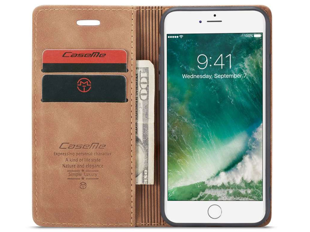 CaseMe Vintage BookCase Tan - iPhone SE / 8 / 7 hoesje