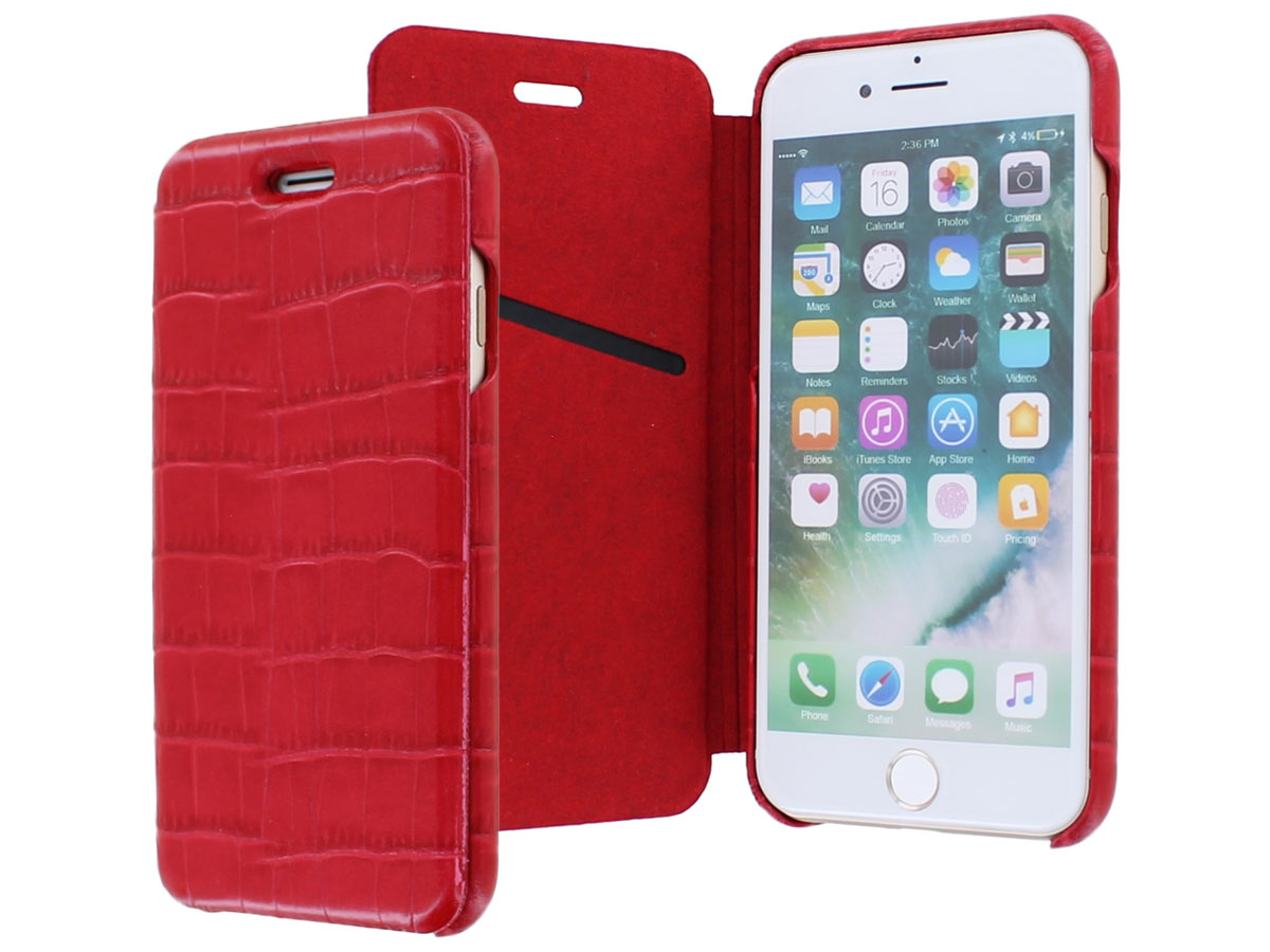 Graffi Oyster Croco Rood Leer - iPhone SE / 8 / 7 / 6(s) hoesje