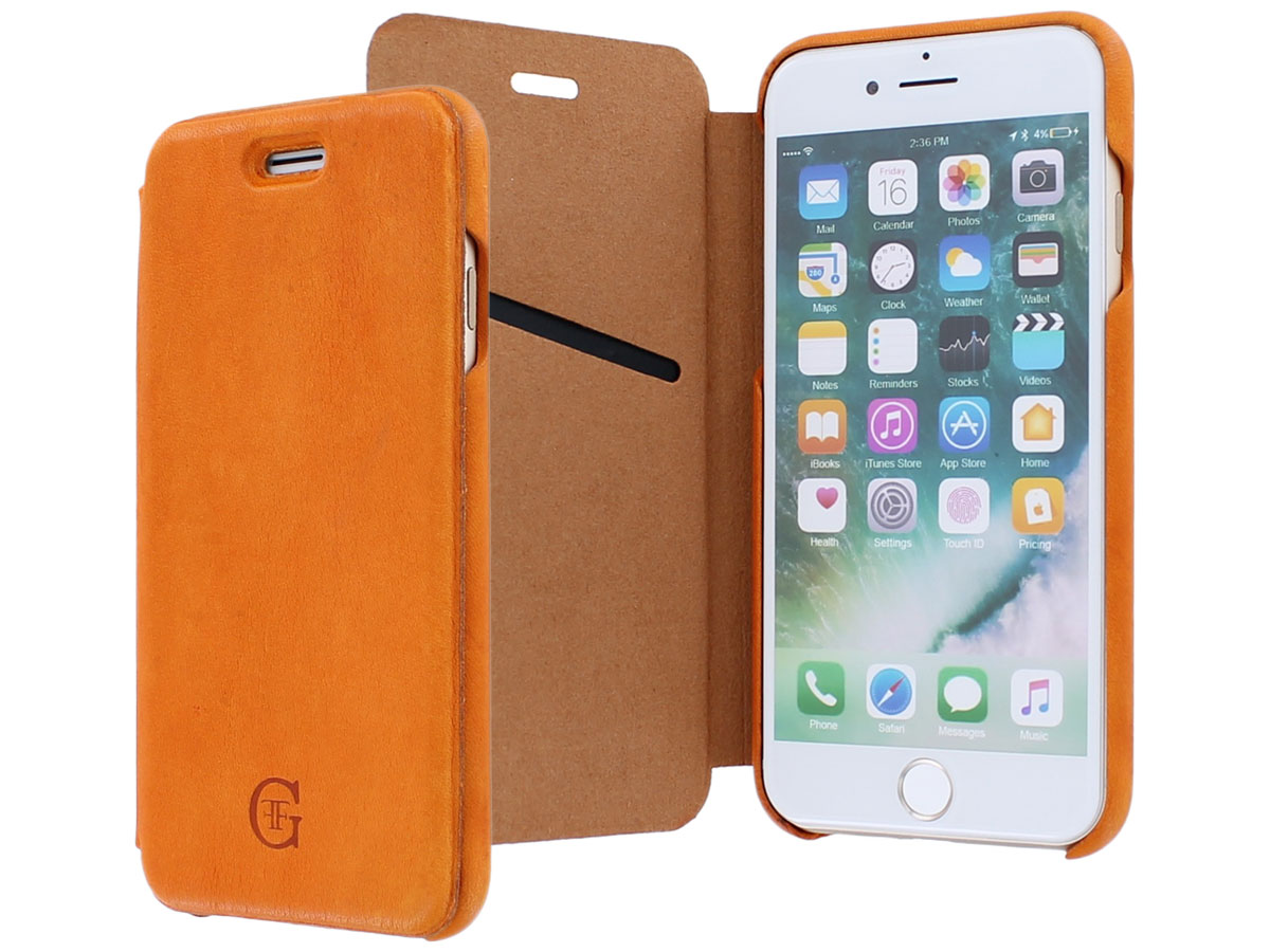 Mediaan Lil Kiezelsteen Graffi Oyster Case Oranje Leer iPhone SE 2/8/7/6 hoesje