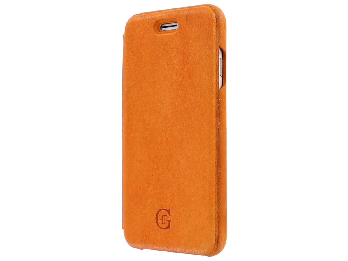 Ironisch postzegel gespannen Graffi Oyster Case Oranje Leer iPhone SE 2/8/7/6 hoesje