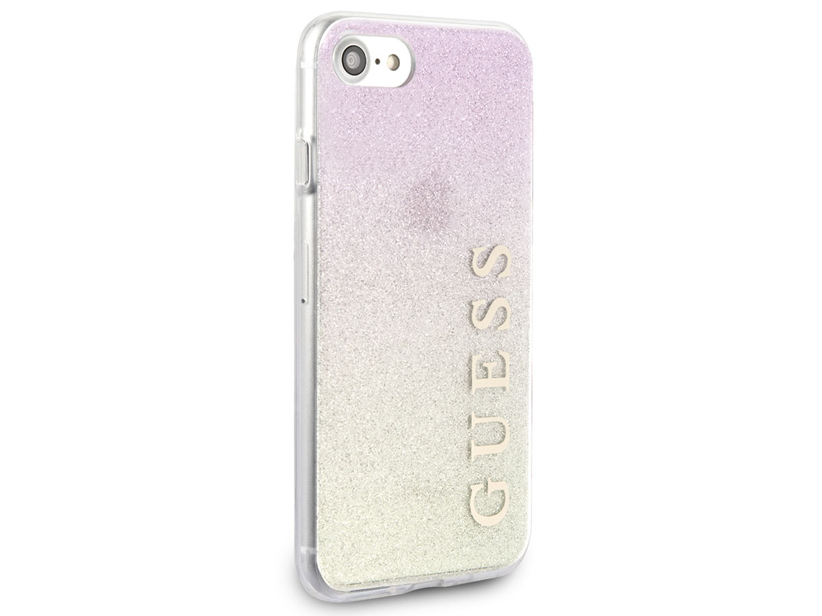 Guess Glitter TPU Case Gold Pink - iPhone SE / 8 / 7 / 6 hoesje