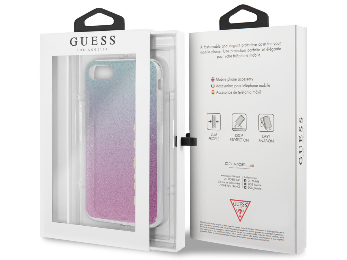 Guess Glitter TPU Case Pink Blue - iPhone SE / 8 / 7 / 6 hoesje