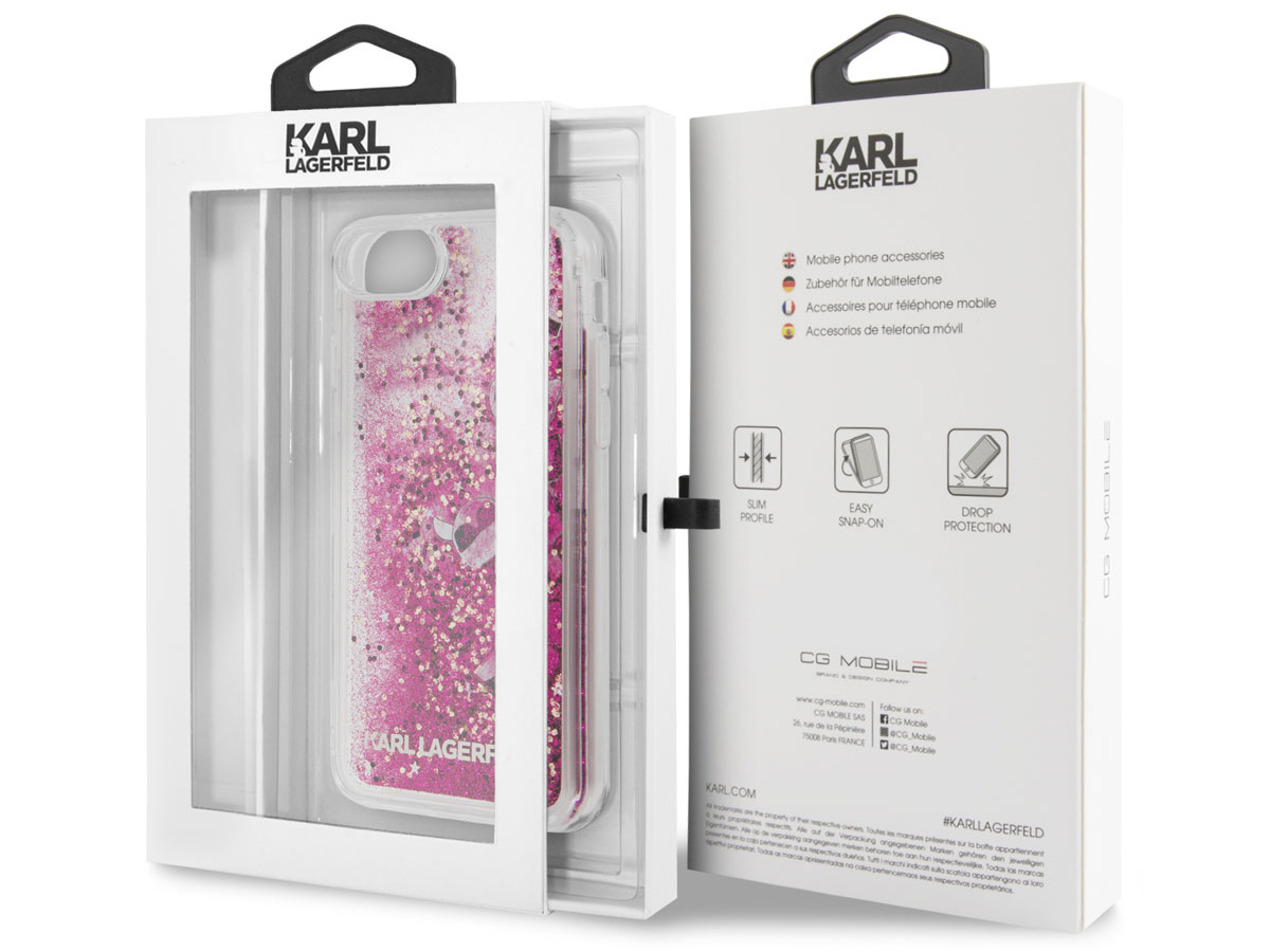 Karl Lagerfeld Iconic Glitter Case Roze - iPhone SE / 8 / 7 / 6 hoesje