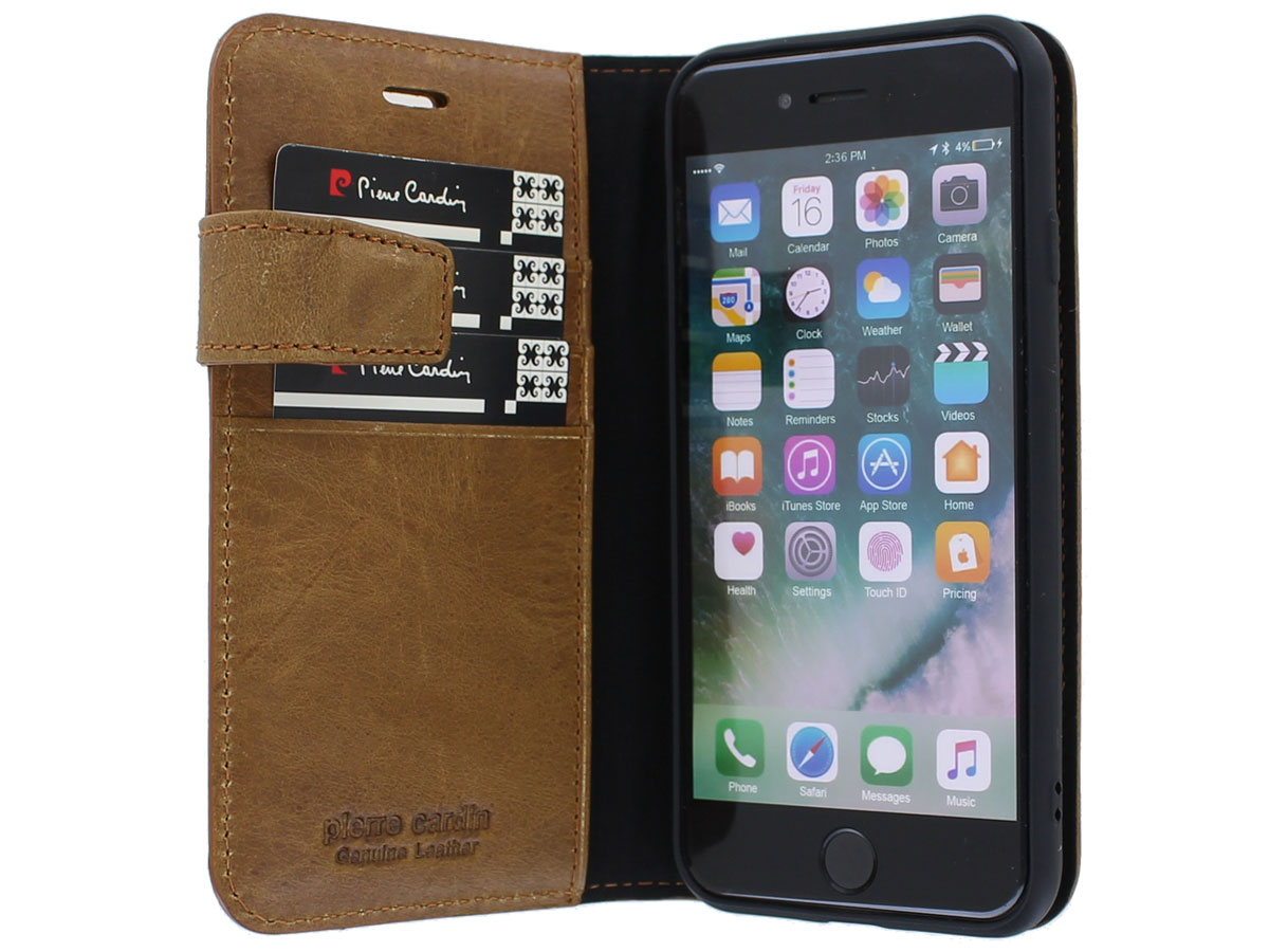 Pierre Cardin Leather Bookcase Bruin - iPhone SE 2020/8/7 Hoesje Leer