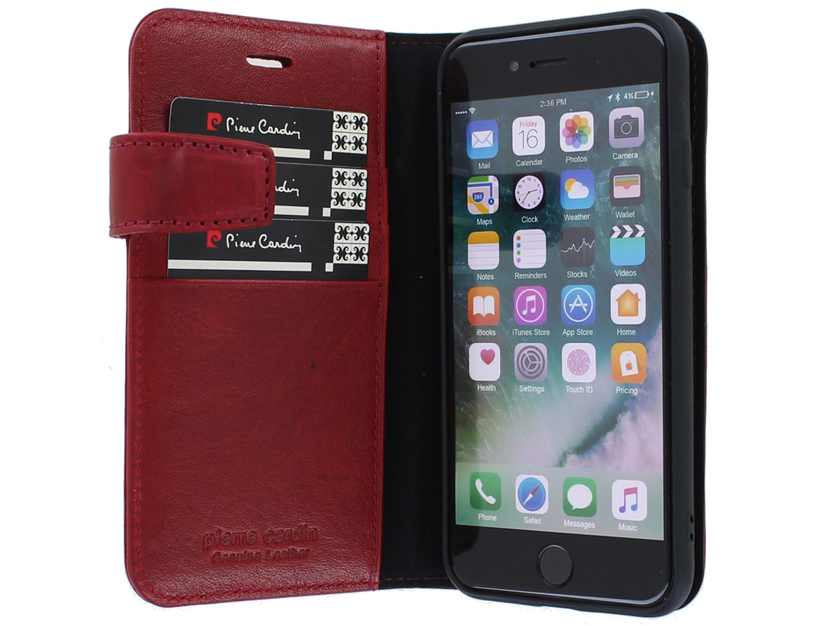 Pierre Cardin Leather Bookcase Rood - iPhone SE 2020/8/7 Hoesje Leer