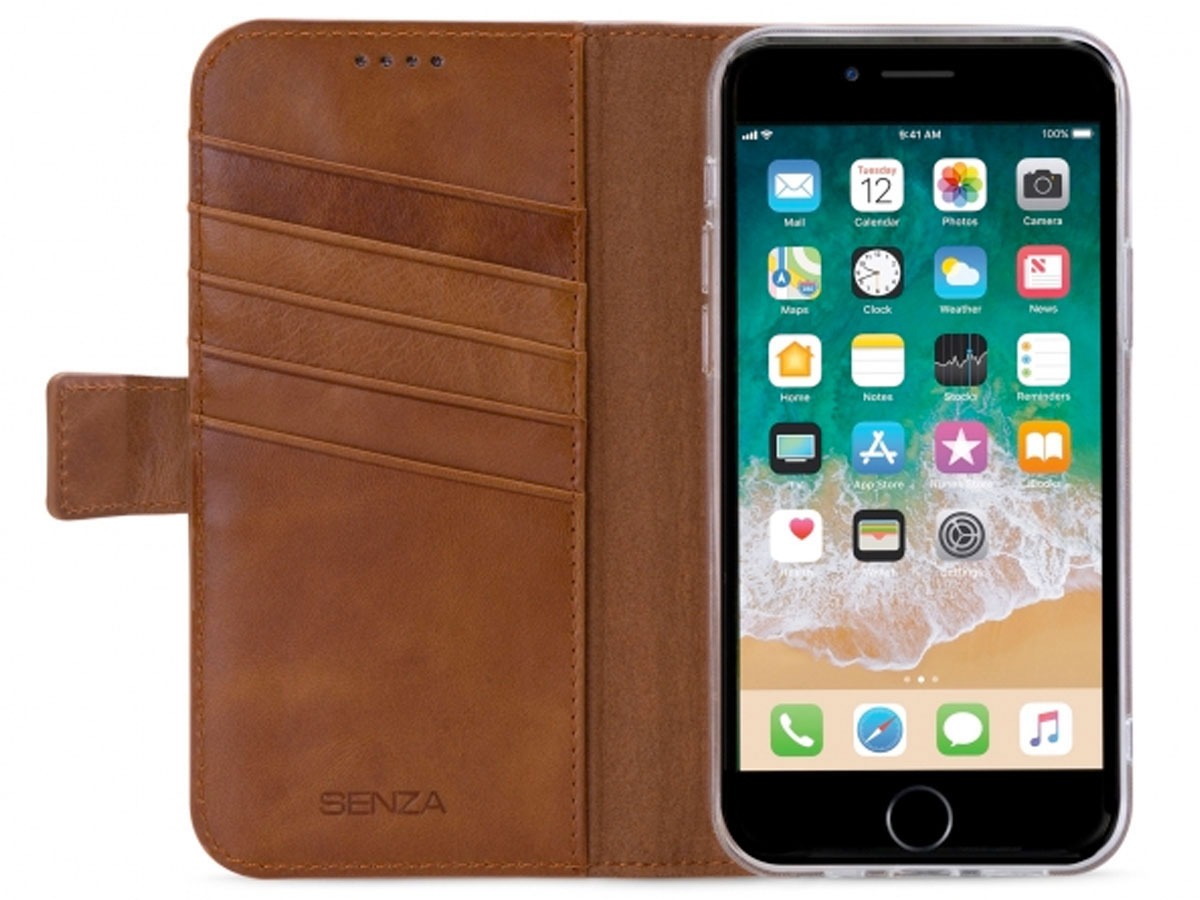 Senza Desire Bookcase Burned Cognac - iPhone SE/8/7 hoesje Leer