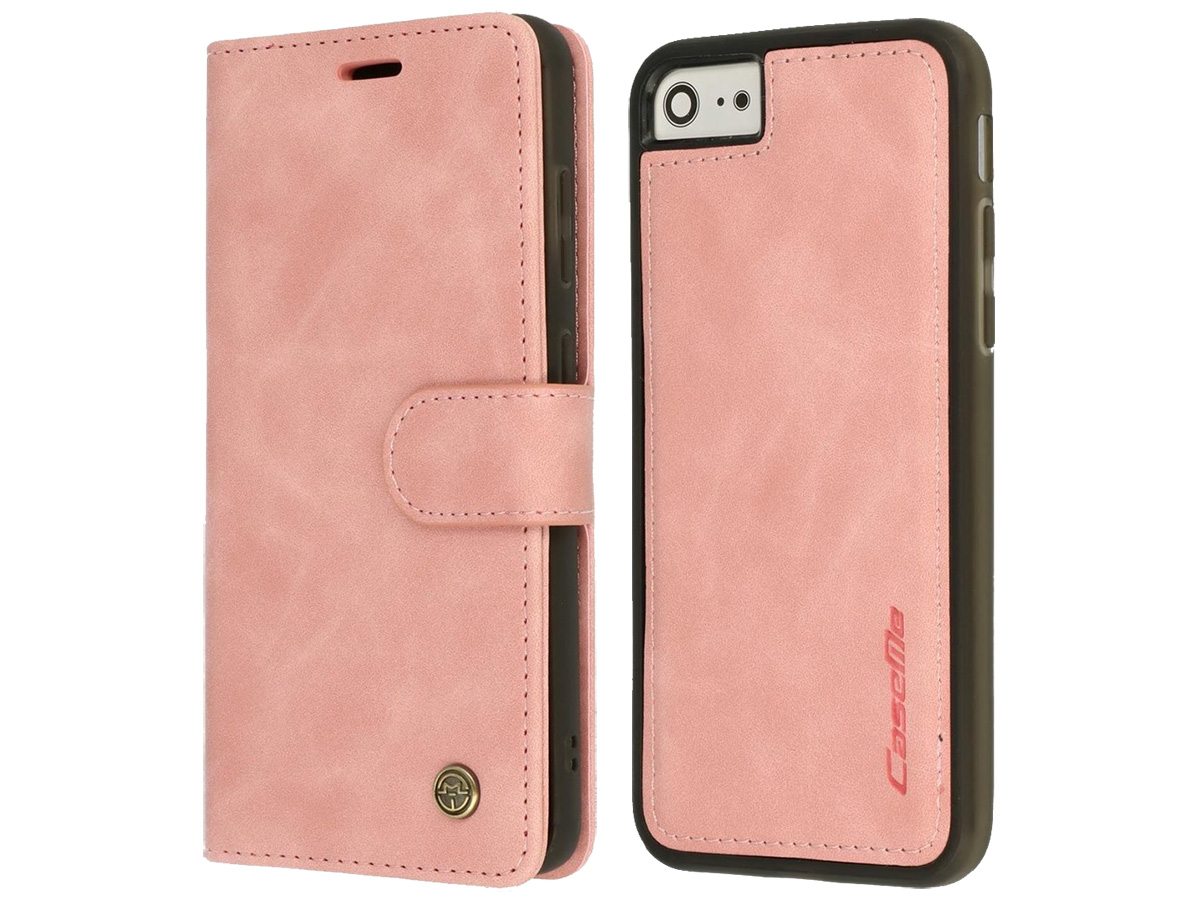 CaseMe 2in1 Magnetic Bookcase Roze - iPhone SE 2020/8/7 Hoesje Lichtroze