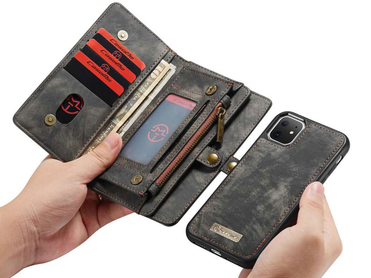 CaseMe 2in1 Wallet Ritsvak Case Zwart - iPhone 11 Hoesje