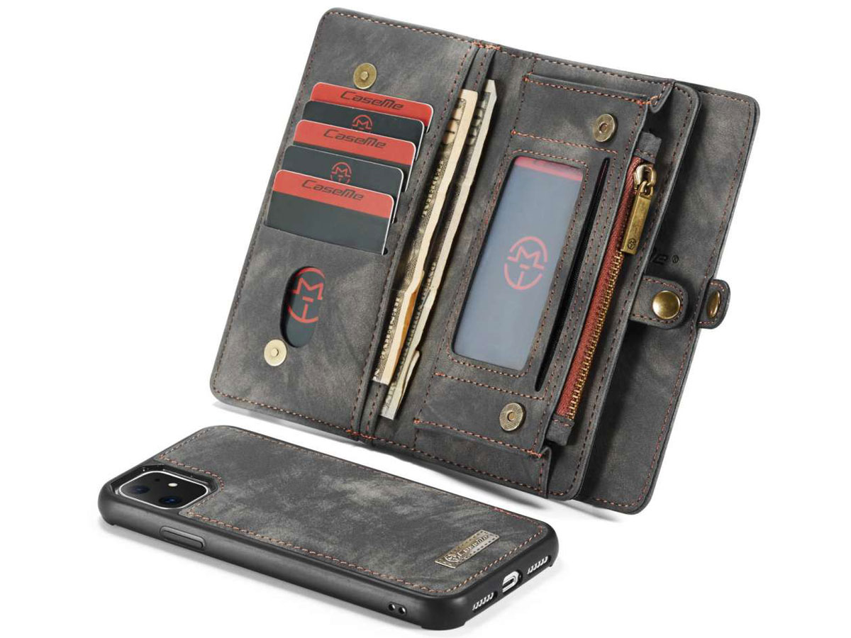 CaseMe 2in1 Wallet Ritsvak Case Zwart - iPhone 11/XR Hoesje