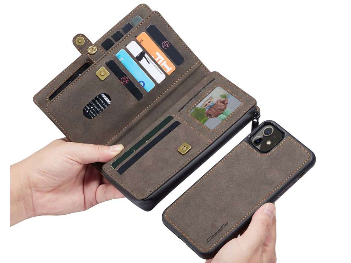 CaseMe Multi Wallet Ritsvak Case Bruin - iPhone 11/XR Hoesje