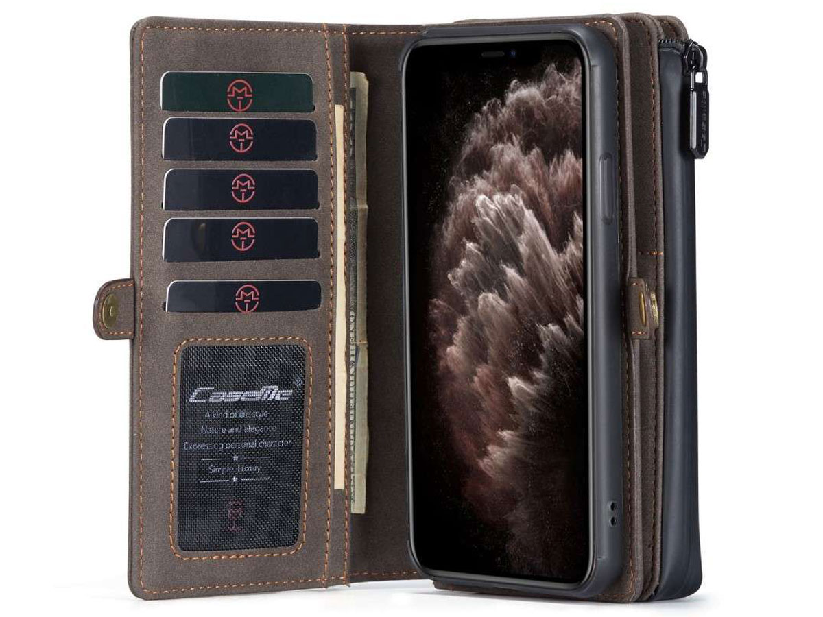 CaseMe Multi Wallet Ritsvak Case Bruin - iPhone 11/XR Hoesje