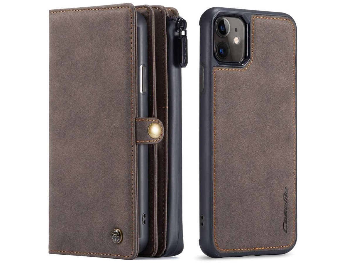 CaseMe Multi Wallet Ritsvak Case Bruin - iPhone 11/XR Hoesje