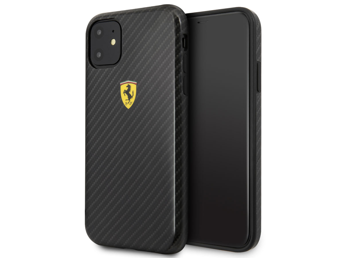 Ferrari Dual Layer Case Carbon Zwart - iPhone 11/XR Hoesje