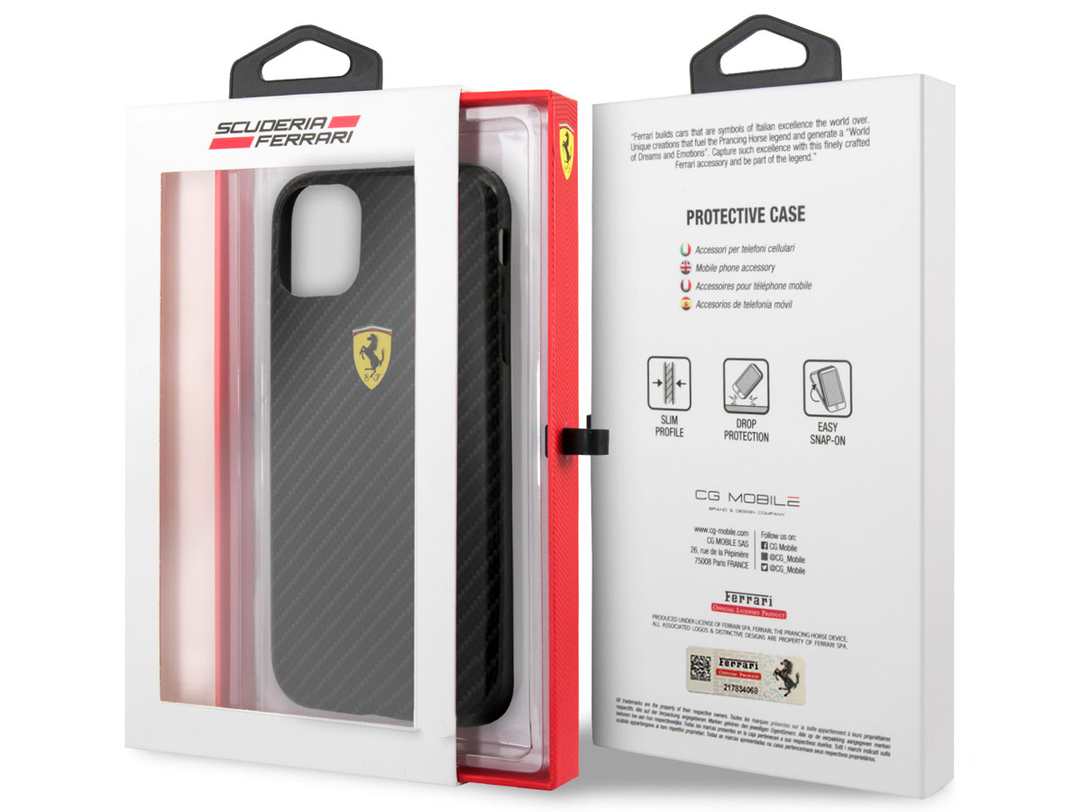 Ferrari Dual Layer Case Carbon Zwart - iPhone 11/XR Hoesje