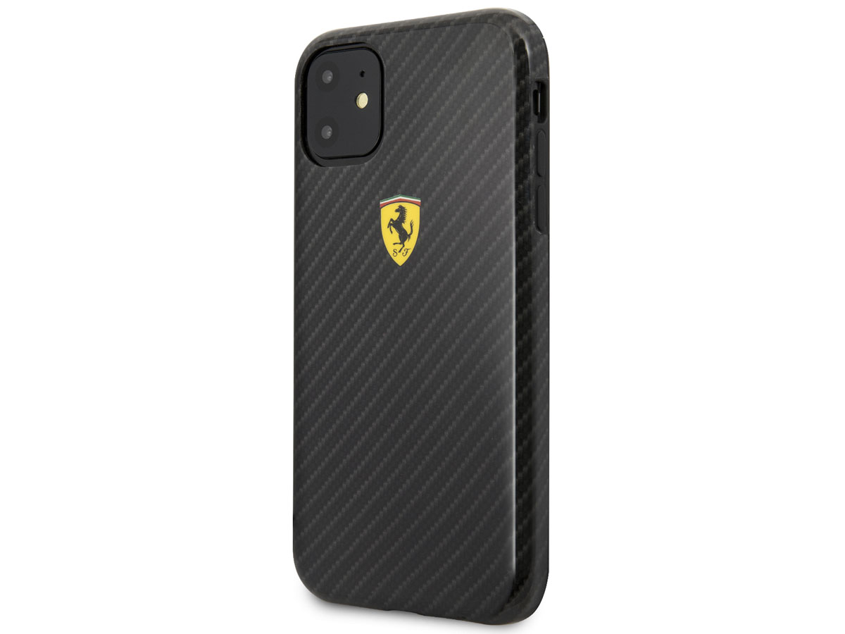 Ferrari Dual Layer Case Carbon Zwart - iPhone 11/XR Hoesje