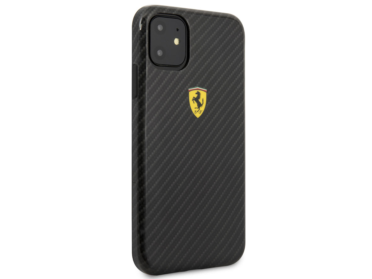 Ferrari Dual Layer Case Carbon Zwart - iPhone 11/XR Hoesje