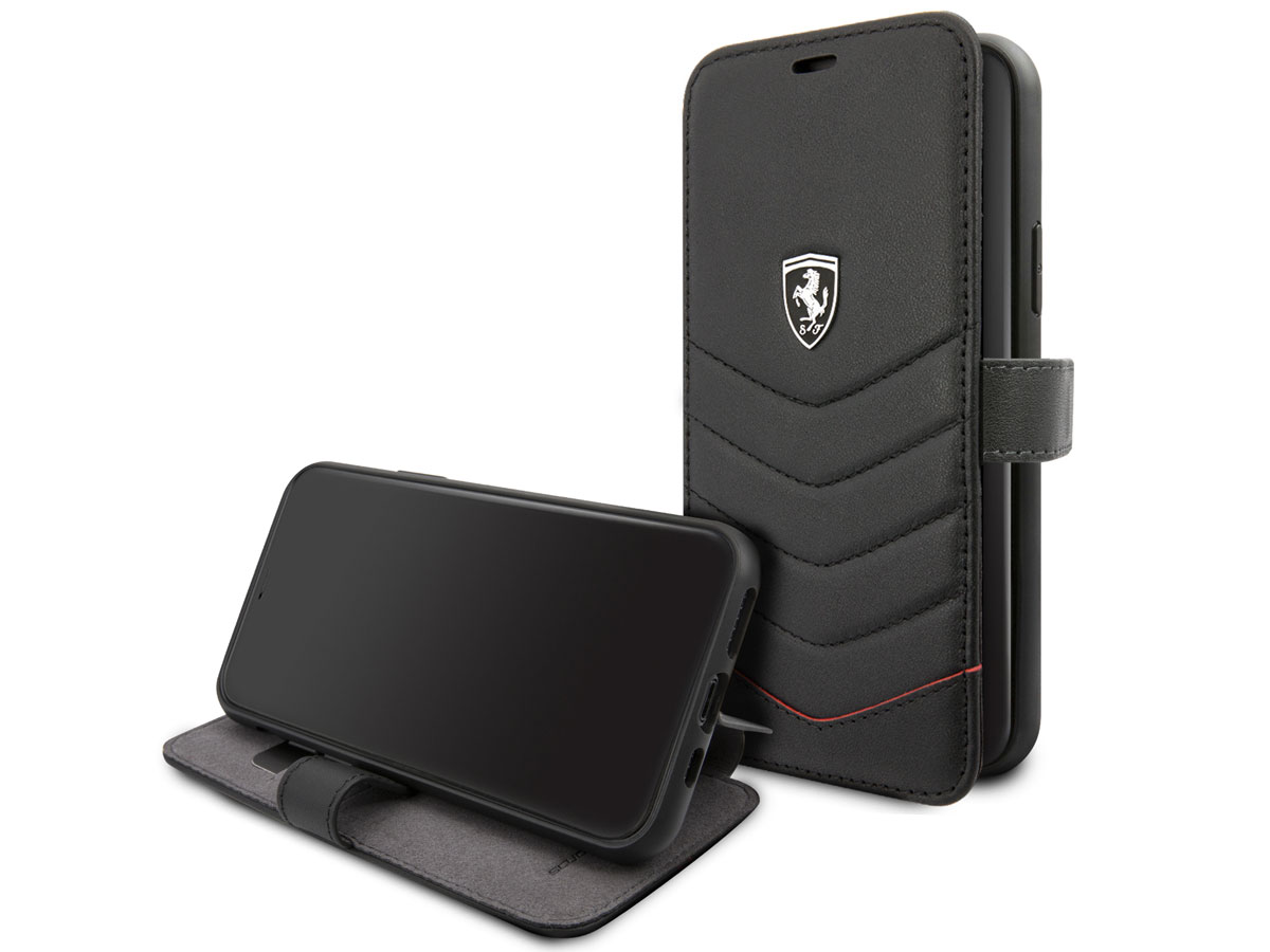 Ferrari Quilted Leather Folio Zwart - iPhone 11/XR Hoesje