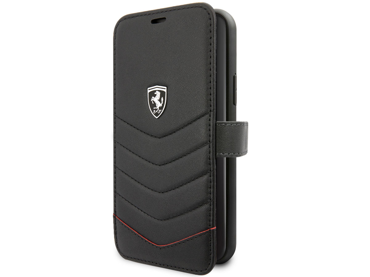 Ferrari Quilted Leather Folio Zwart - iPhone 11/XR Hoesje