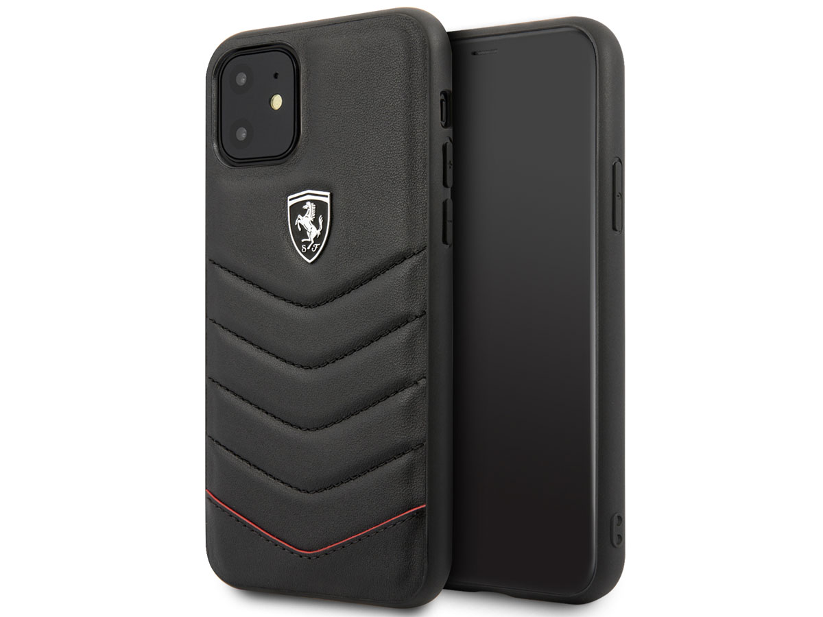 Ferrari Quilted Leather Case Zwart - iPhone 11/XR Hoesje