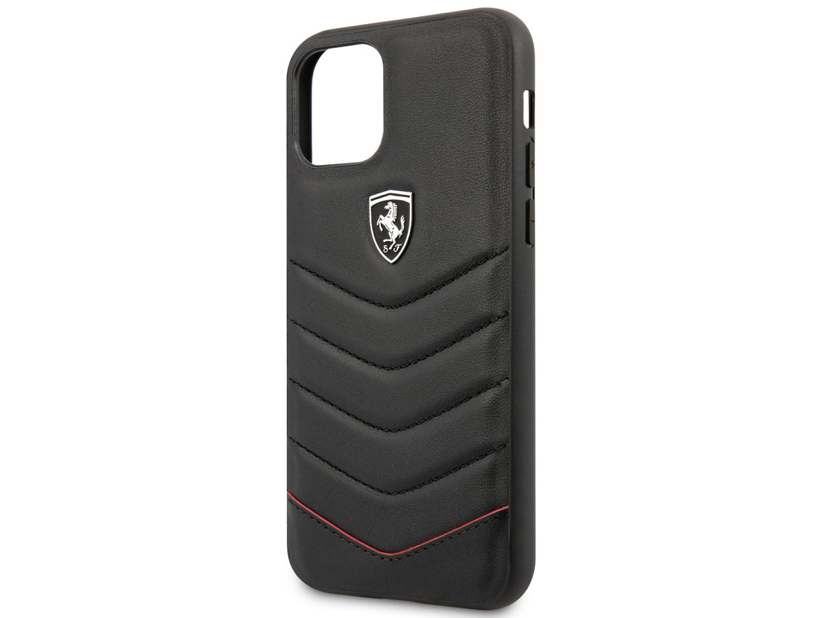 Ferrari Quilted Leather Case Zwart - iPhone 11/XR Hoesje