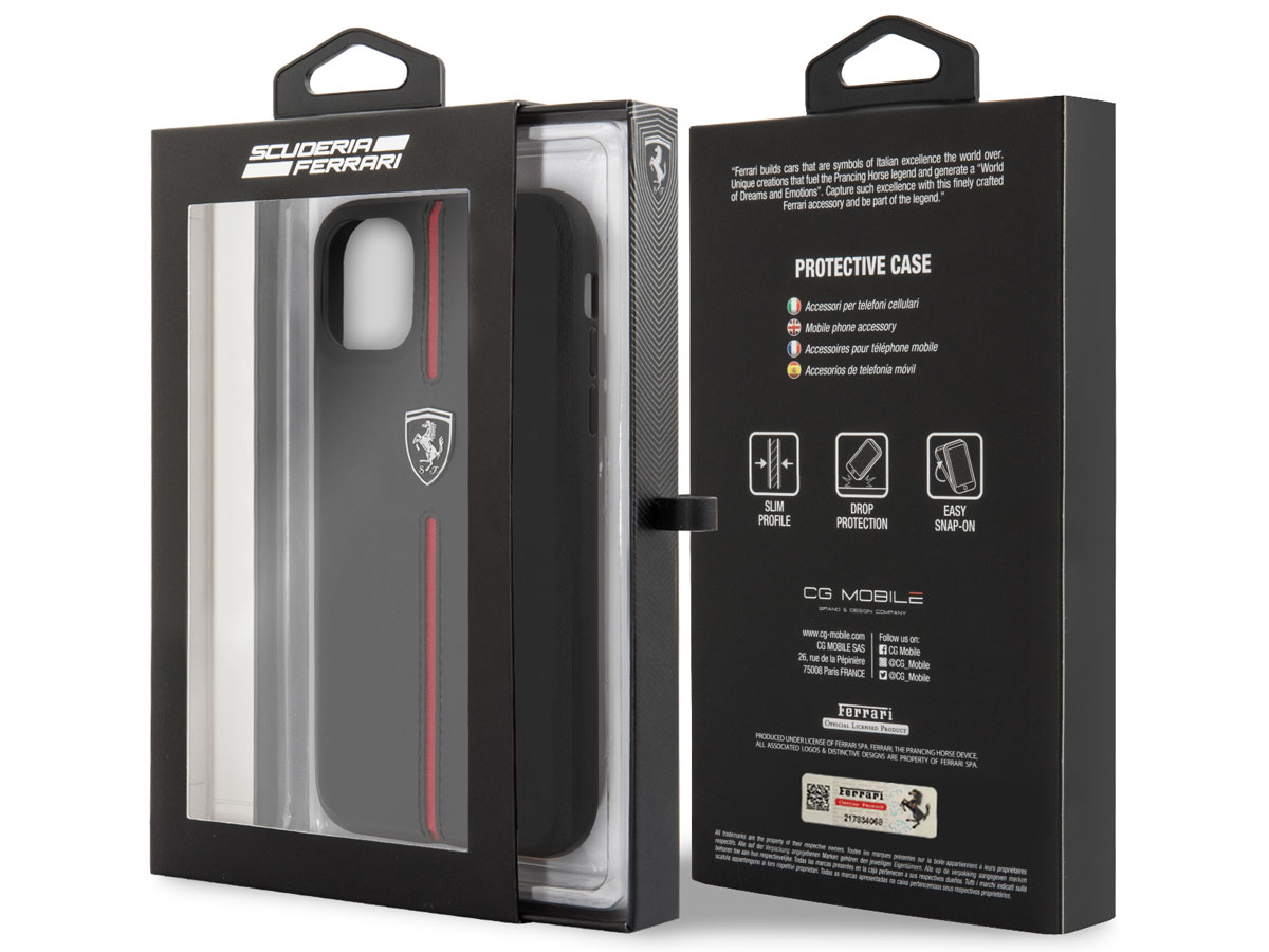 Ferrari Off Track Leather Case Zwart - iPhone 11/XR Hoesje