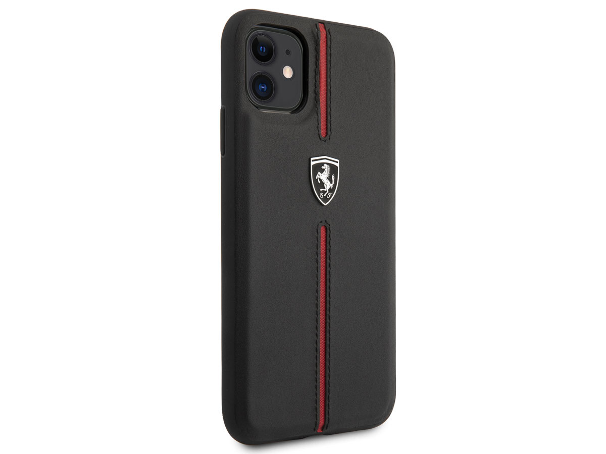 Ferrari Off Track Leather Case Zwart - iPhone 11/XR Hoesje