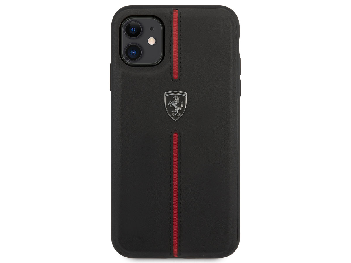 Ferrari Off Track Leather Case Zwart - iPhone 11/XR Hoesje