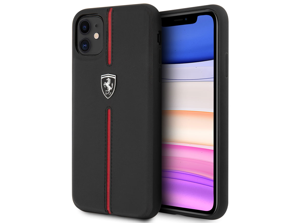 Ferrari Off Track Leather Case Zwart - iPhone 11/XR Hoesje